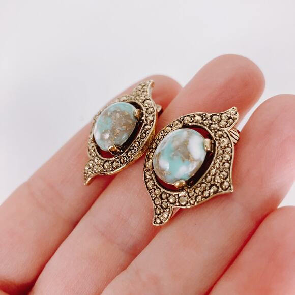 VTG 1960s 1970s Signed Sarah Coventry Earrings Gold Tone Mod Clip On Sculptural - Picture 6 of 10